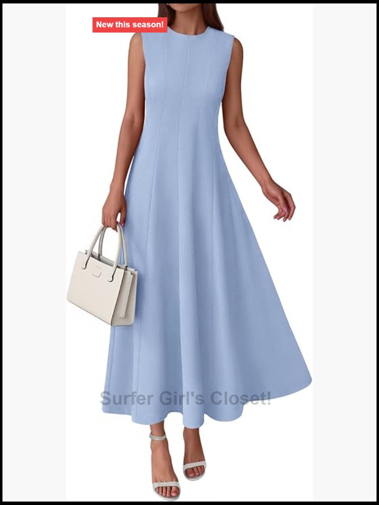 Sleeveless Crewneck Maxi Dress With Pockets Semi Formal A Line